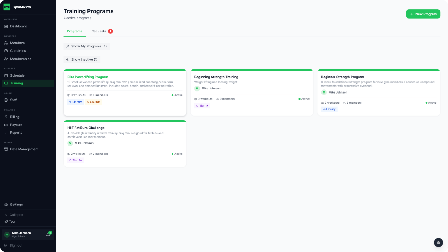 Member app showing check-in and class booking features